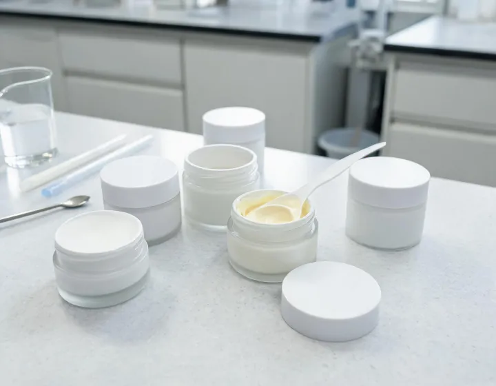 Retinol Cream Sourcing on a cosmetics bench, illustration only