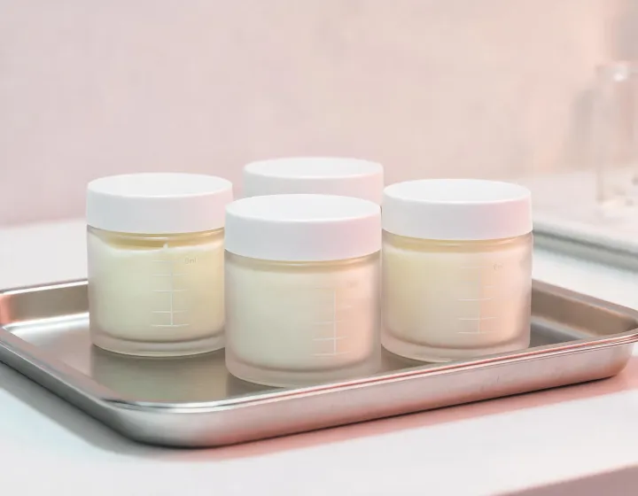 Retinol cream jars on a lab tray, illustration only
